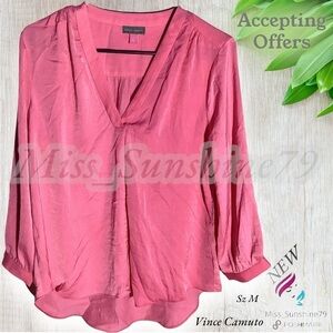Vince Camuto NEW - Sz M - pop over blouse - silky feel and flow - bright pink